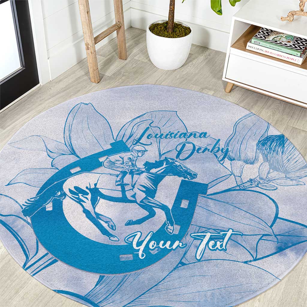 Personalized Louisiana Horse Racing Derby Round Carpet Magnolia Blossom Horseshoe Pastel Blue