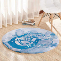 Personalized Louisiana Horse Racing Derby Round Carpet Magnolia Blossom Horseshoe Pastel Blue