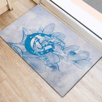 Personalized Louisiana Horse Racing Derby Rubber Doormat Magnolia Blossom Horseshoe Pastel Blue