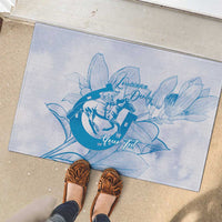 Personalized Louisiana Horse Racing Derby Rubber Doormat Magnolia Blossom Horseshoe Pastel Blue