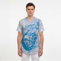 Personalized Louisiana Horse Racing Derby Scrub Top Magnolia Blossom Horseshoe Pastel Blue