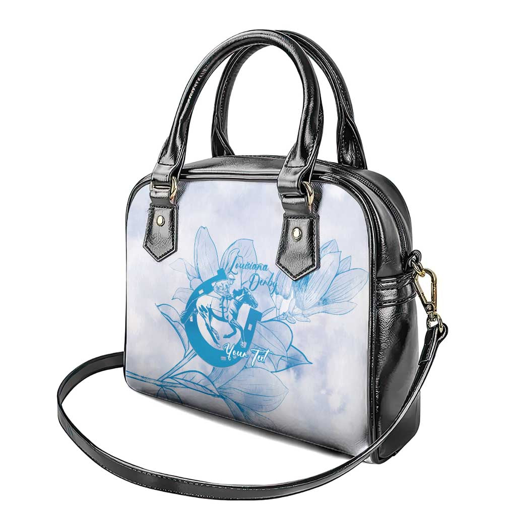 Personalized Louisiana Horse Racing Derby Shoulder Handbag Magnolia Blossom Horseshoe Pastel Blue
