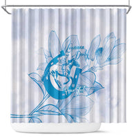 Personalized Louisiana Horse Racing Derby Shower Curtain Magnolia Blossom Horseshoe Pastel Blue
