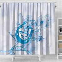 Personalized Louisiana Horse Racing Derby Shower Curtain Magnolia Blossom Horseshoe Pastel Blue