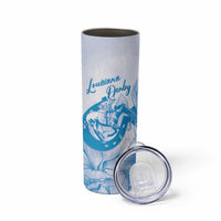 Personalized Louisiana Horse Racing Derby Skinny Tumbler Magnolia Blossom Horseshoe Pastel Blue