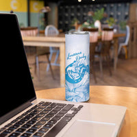 Personalized Louisiana Horse Racing Derby Skinny Tumbler Magnolia Blossom Horseshoe Pastel Blue