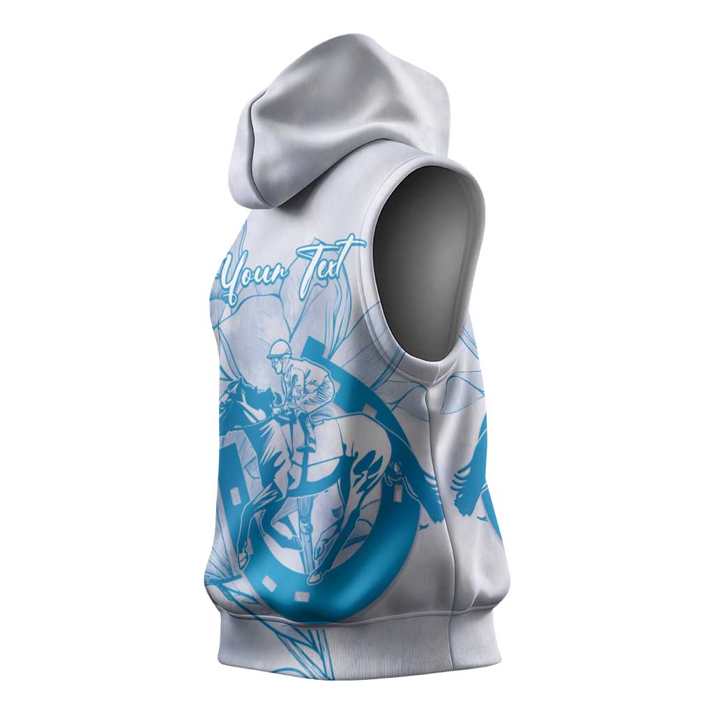 Personalized Louisiana Horse Racing Derby Sleeveless Hoodie Magnolia Blossom Horseshoe Pastel Blue