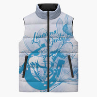 Personalized Louisiana Horse Racing Derby Sleeveless Puffer Jacket Magnolia Blossom Horseshoe Pastel Blue