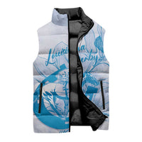 Personalized Louisiana Horse Racing Derby Sleeveless Puffer Jacket Magnolia Blossom Horseshoe Pastel Blue