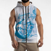 Personalized Louisiana Horse Racing Derby Sleeveless Zip Hoodie Magnolia Blossom Horseshoe Pastel Blue