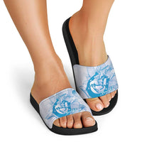 Personalized Louisiana Horse Racing Derby Slide Sandals Magnolia Blossom Horseshoe Pastel Blue