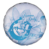 Personalized Louisiana Horse Racing Derby Spare Tire Cover Magnolia Blossom Horseshoe Pastel Blue