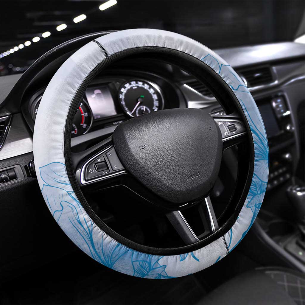 Louisiana Horse Racing Derby Steering Wheel Cover Magnolia Blossom Horseshoe Pastel Blue