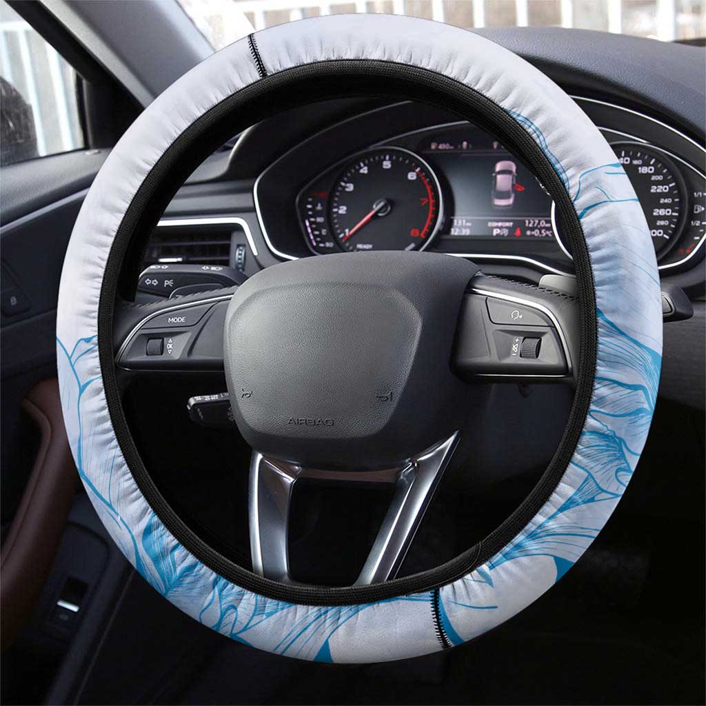 Louisiana Horse Racing Derby Steering Wheel Cover Magnolia Blossom Horseshoe Pastel Blue