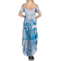 Personalized Louisiana Horse Racing Derby Summer Maxi Dress Magnolia Blossom Horseshoe Pastel Blue