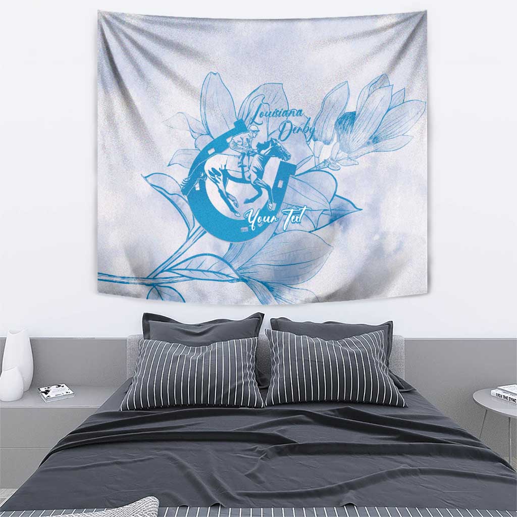 Personalized Louisiana Horse Racing Derby Tapestry Magnolia Blossom Horseshoe Pastel Blue