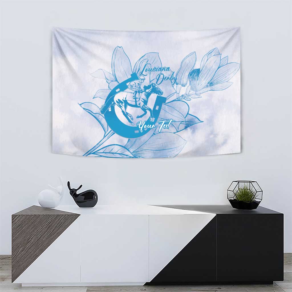Personalized Louisiana Horse Racing Derby Tapestry Magnolia Blossom Horseshoe Pastel Blue