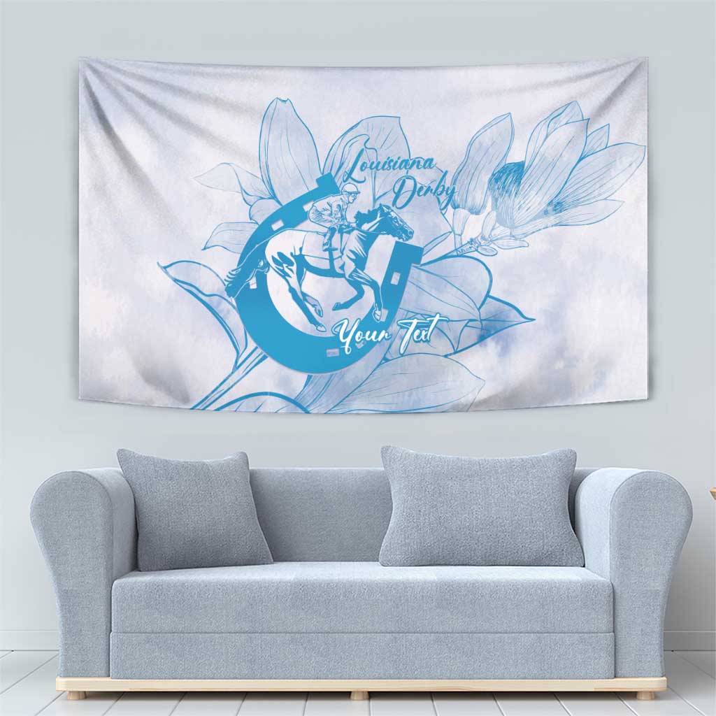 Personalized Louisiana Horse Racing Derby Tapestry Magnolia Blossom Horseshoe Pastel Blue