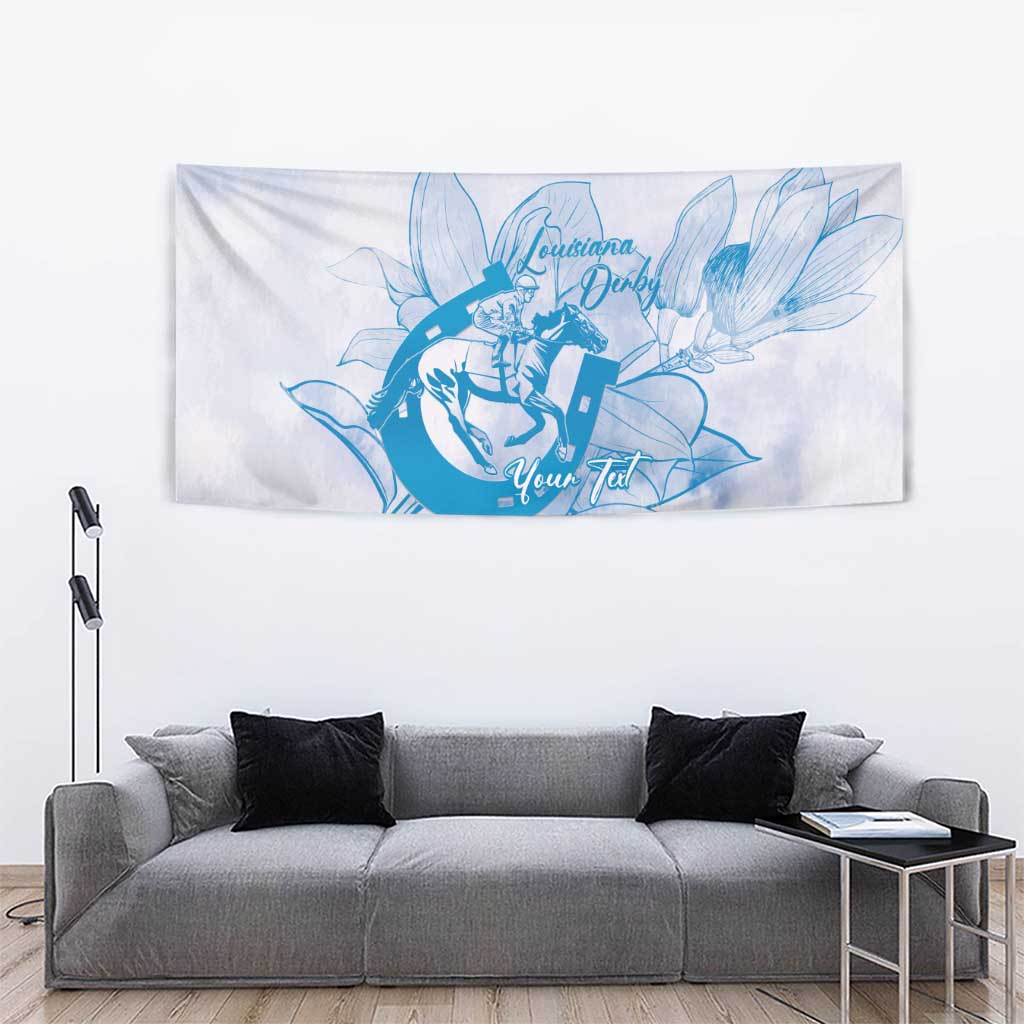 Personalized Louisiana Horse Racing Derby Tapestry Magnolia Blossom Horseshoe Pastel Blue