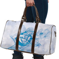 Personalized Louisiana Horse Racing Derby Travel Bag Magnolia Blossom Horseshoe Pastel Blue