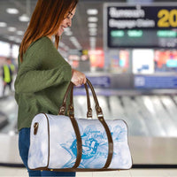 Personalized Louisiana Horse Racing Derby Travel Bag Magnolia Blossom Horseshoe Pastel Blue