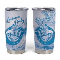 Personalized Louisiana Horse Racing Derby Tumbler Cup Magnolia Blossom Horseshoe Pastel Blue