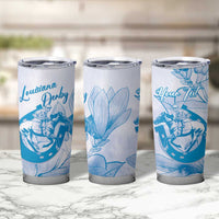 Personalized Louisiana Horse Racing Derby Tumbler Cup Magnolia Blossom Horseshoe Pastel Blue