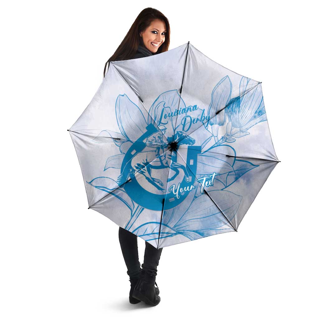 Personalized Louisiana Horse Racing Derby Umbrella Magnolia Blossom Horseshoe Pastel Blue