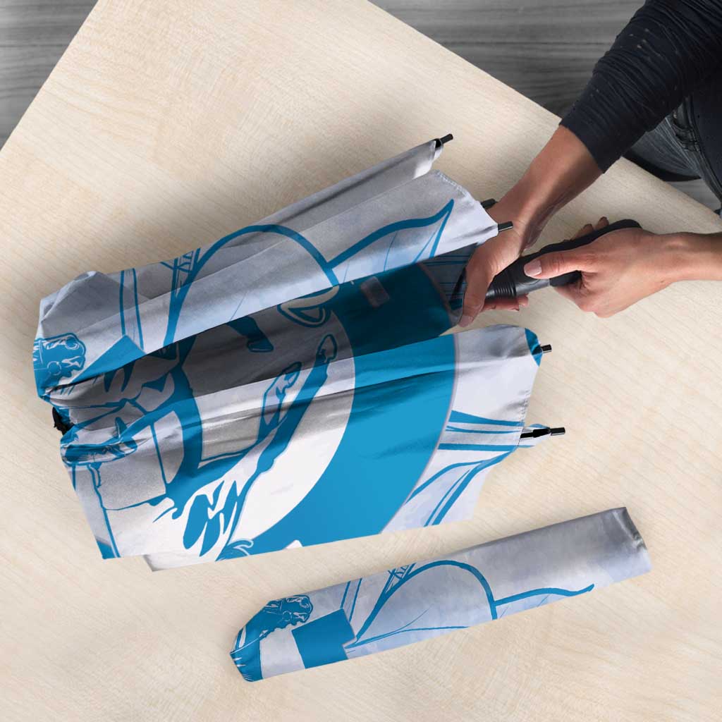 Personalized Louisiana Horse Racing Derby Umbrella Magnolia Blossom Horseshoe Pastel Blue