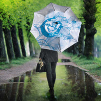 Personalized Louisiana Horse Racing Derby Umbrella Magnolia Blossom Horseshoe Pastel Blue