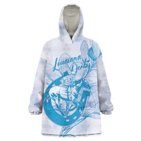 Personalized Louisiana Horse Racing Derby Wearable Blanket Hoodie Magnolia Blossom Horseshoe Pastel Blue