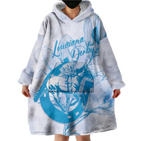 Personalized Louisiana Horse Racing Derby Wearable Blanket Hoodie Magnolia Blossom Horseshoe Pastel Blue