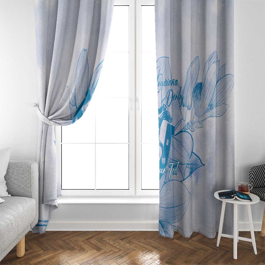 Personalized Louisiana Horse Racing Derby Window Curtain Magnolia Blossom Horseshoe Pastel Blue