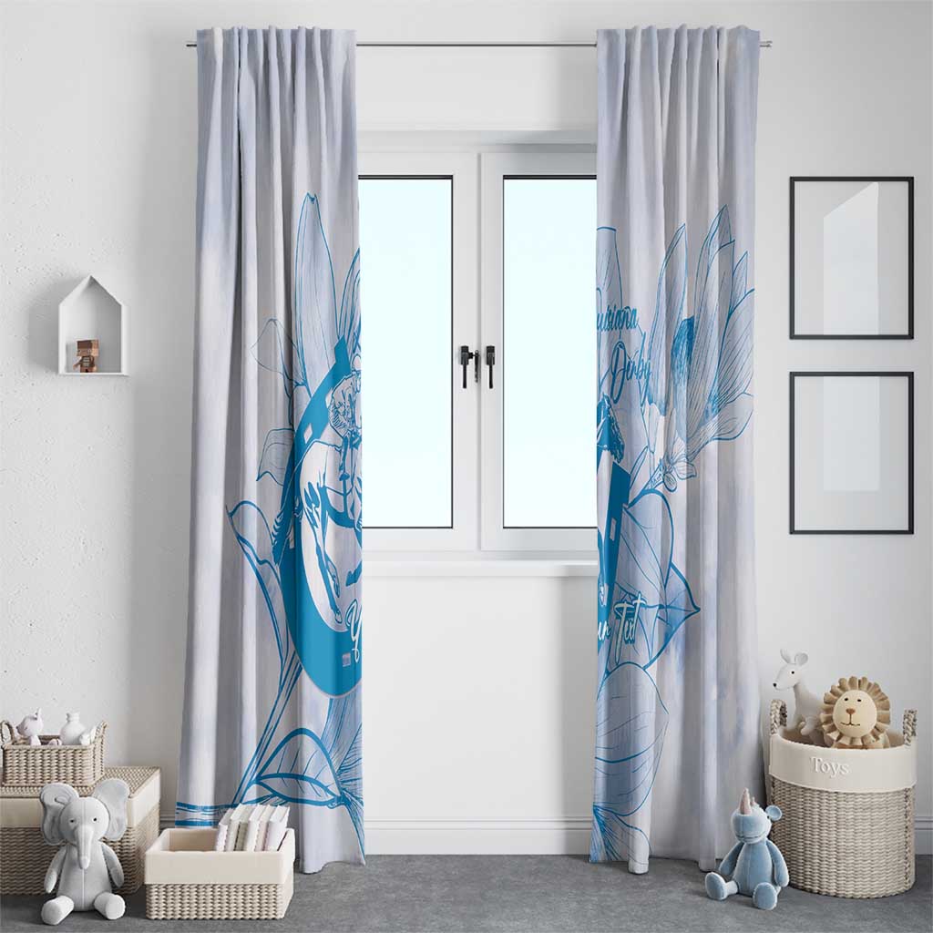 Personalized Louisiana Horse Racing Derby Window Curtain Magnolia Blossom Horseshoe Pastel Blue