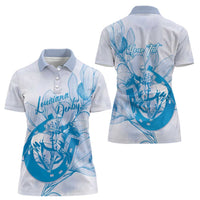 Personalized Louisiana Horse Racing Derby Women Polo Shirt Magnolia Blossom Horseshoe Pastel Blue