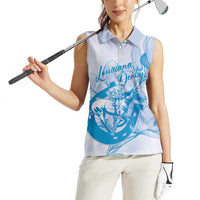 Personalized Louisiana Horse Racing Derby Women Sleeveless Polo Shirt Magnolia Blossom Horseshoe Pastel Blue
