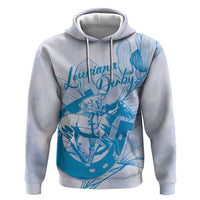 Personalized Louisiana Horse Racing Derby Zip Hoodie Magnolia Blossom Horseshoe Pastel Blue