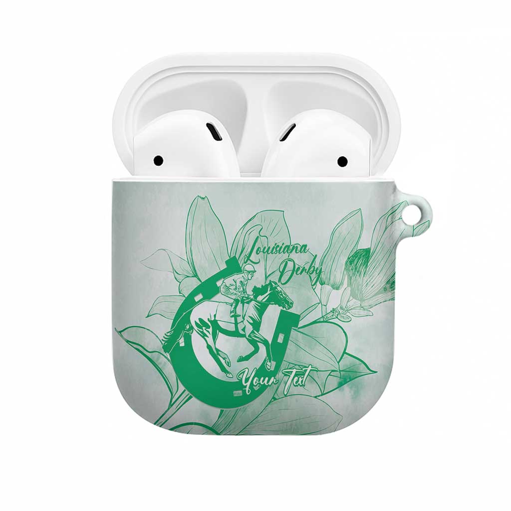 Personalized Louisiana Horse Racing Derby AirPods Case Magnolia Blossom Horseshoe Pastel Green