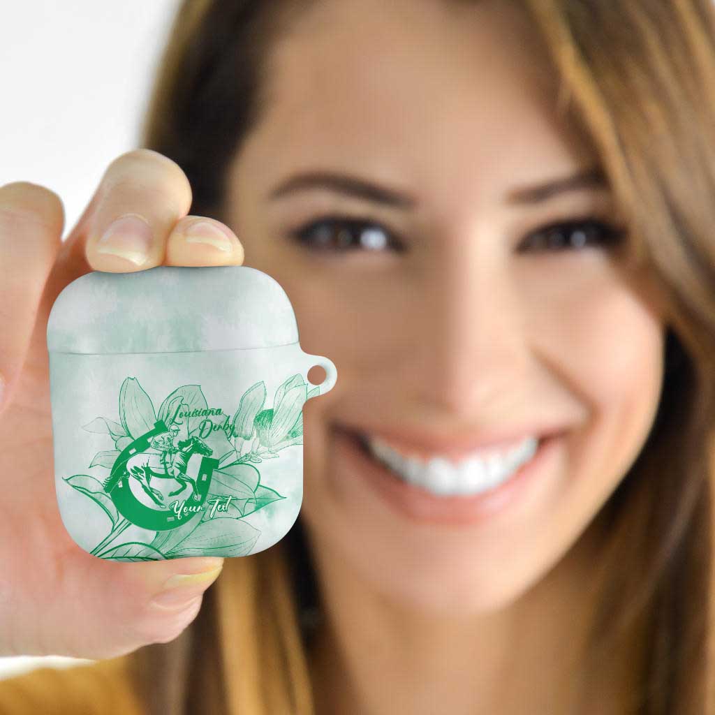 Personalized Louisiana Horse Racing Derby AirPods Case Magnolia Blossom Horseshoe Pastel Green