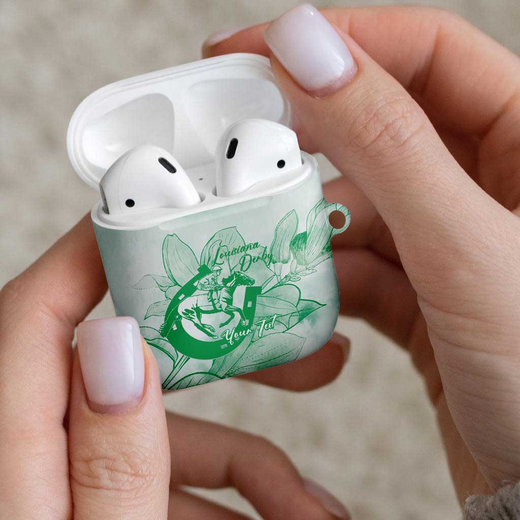 Personalized Louisiana Horse Racing Derby AirPods Case Magnolia Blossom Horseshoe Pastel Green