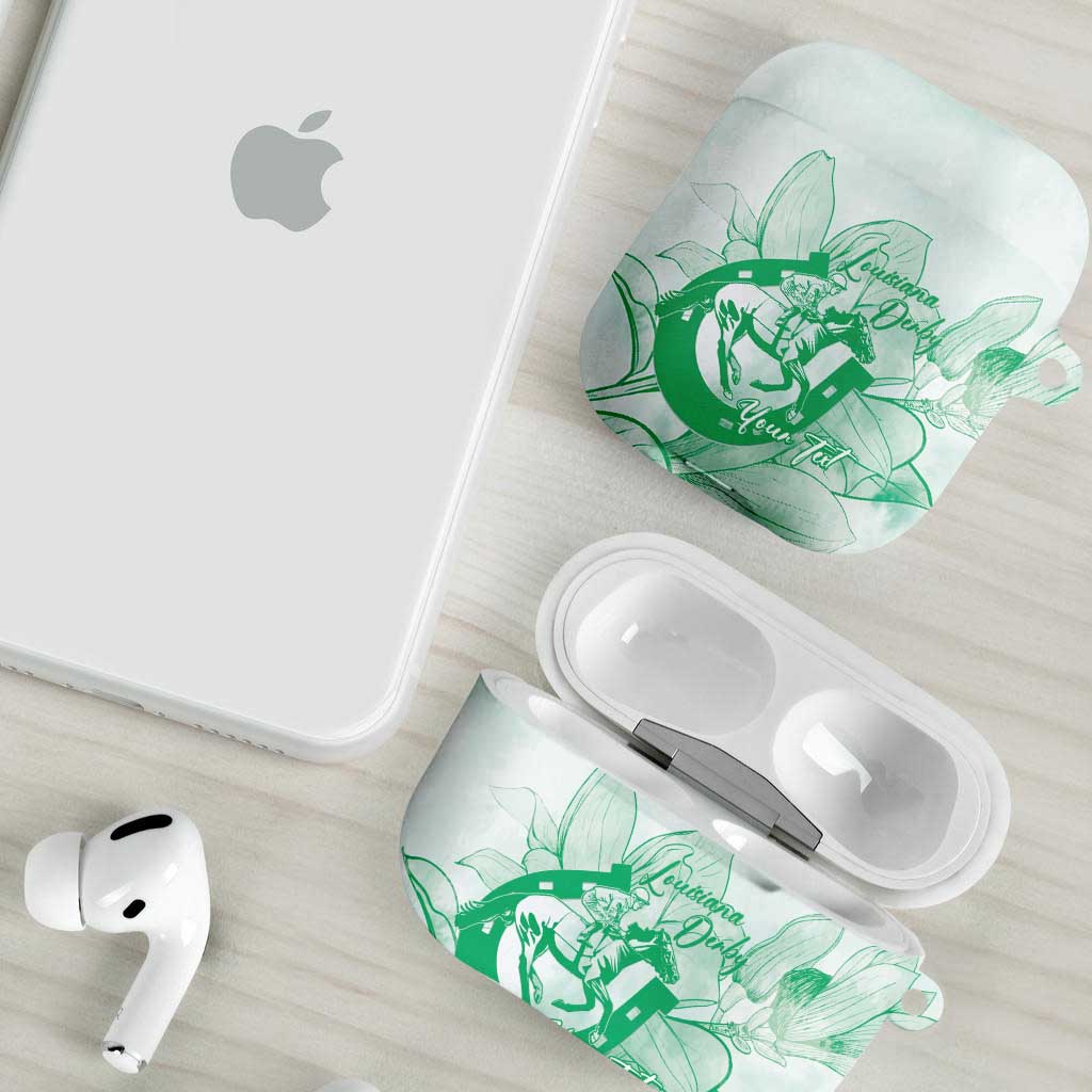 Personalized Louisiana Horse Racing Derby AirPods Case Magnolia Blossom Horseshoe Pastel Green