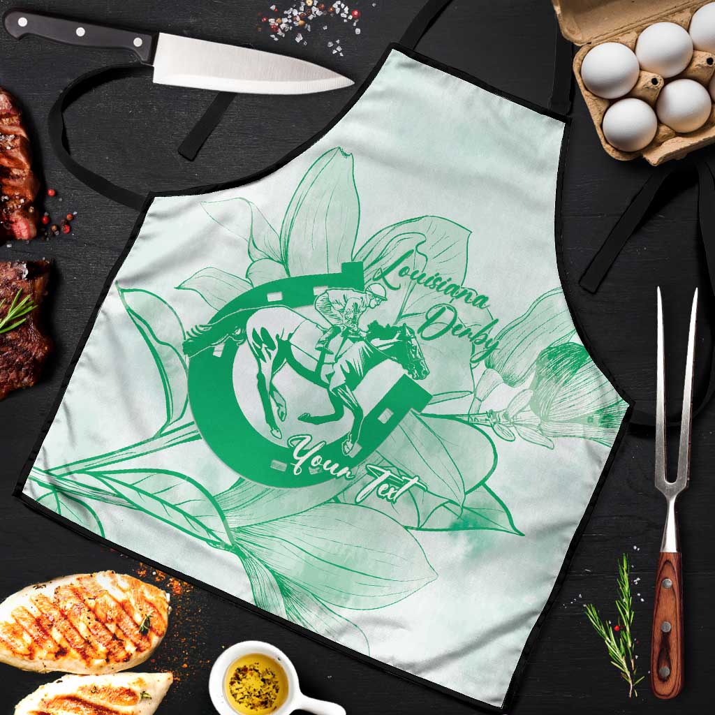 Personalized Louisiana Horse Racing Derby Apron Magnolia Blossom Horseshoe Pastel Green