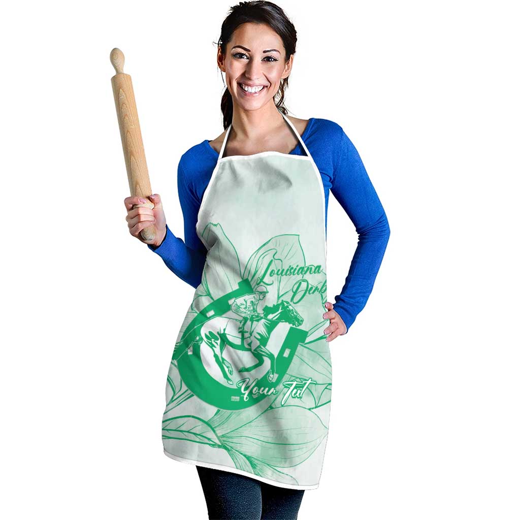 Personalized Louisiana Horse Racing Derby Apron Magnolia Blossom Horseshoe Pastel Green