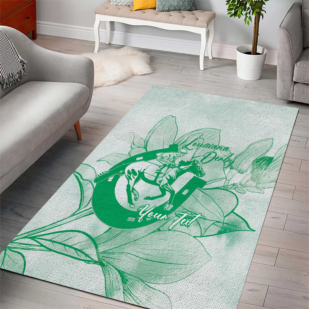 Personalized Louisiana Horse Racing Derby Area Rug Magnolia Blossom Horseshoe Pastel Green