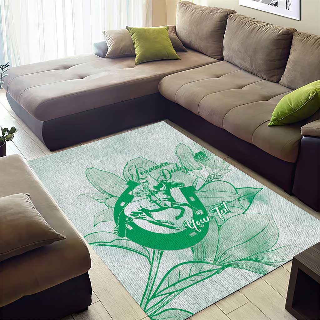 Personalized Louisiana Horse Racing Derby Area Rug Magnolia Blossom Horseshoe Pastel Green
