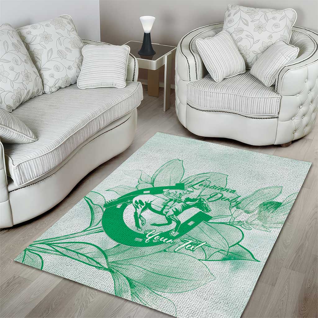 Personalized Louisiana Horse Racing Derby Area Rug Magnolia Blossom Horseshoe Pastel Green