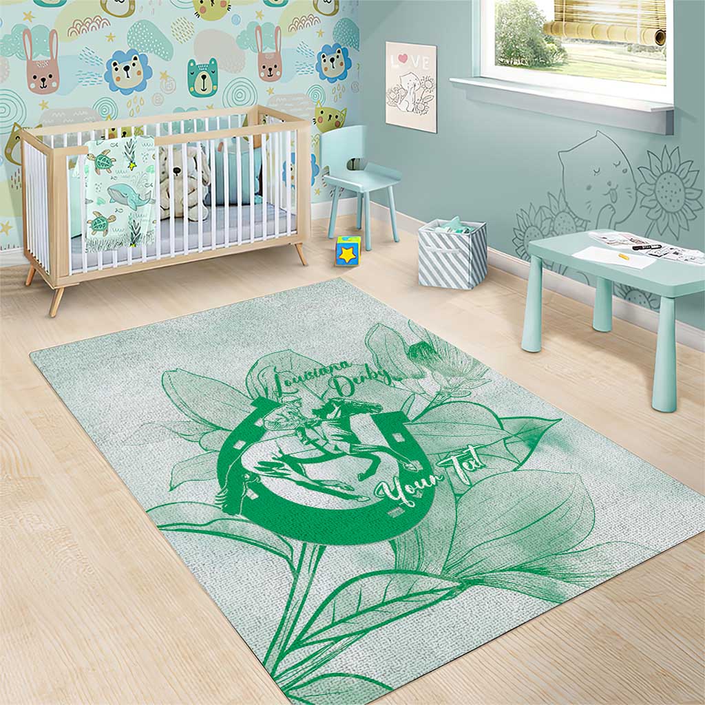 Personalized Louisiana Horse Racing Derby Area Rug Magnolia Blossom Horseshoe Pastel Green