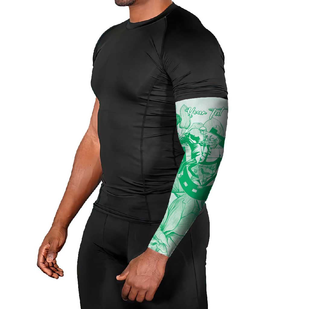 Personalized Louisiana Horse Racing Derby Arm Sleeves Magnolia Blossom Horseshoe Pastel Green