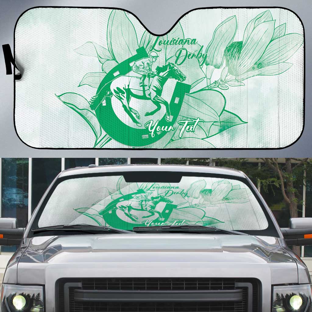 Personalized Louisiana Horse Racing Derby Auto Sun Shade Magnolia Blossom Horseshoe Pastel Green