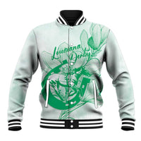 Personalized Louisiana Horse Racing Derby Baseball Jacket Magnolia Blossom Horseshoe Pastel Green